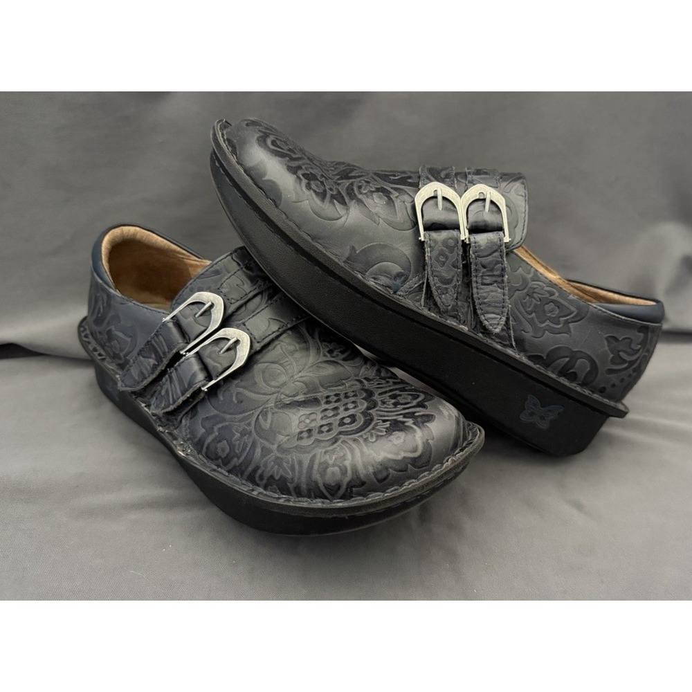 ALEGRIA By PG Lite Clogs Womens 38 Black Pewter Leather Mary Jane Workwear